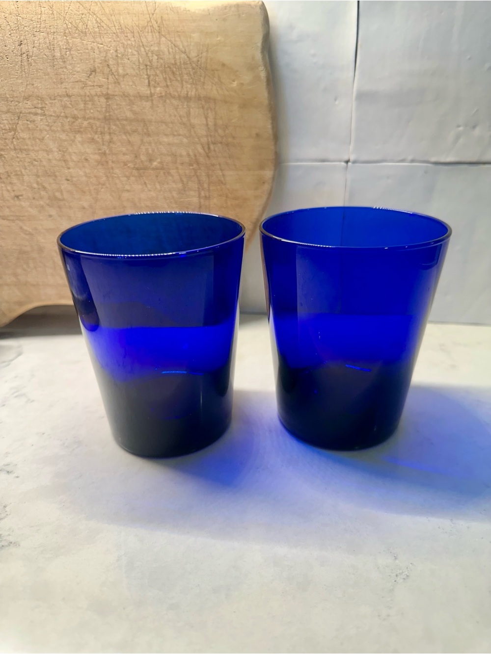 Set of Two Vintage Libby Cobalt Blue Glass ‘Old Fashioned’ Tumblers
